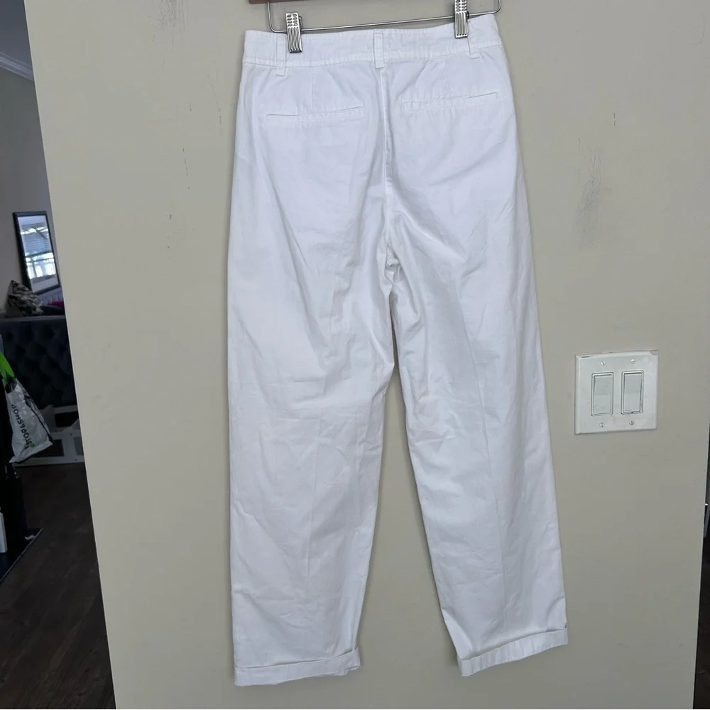 NWT J.Crew Tall Pleated Button Front Pant Chino White pockets size P0